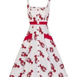 Collectif Rock Lobster Swing Dress - Size 14 (with matching earrings) Size L